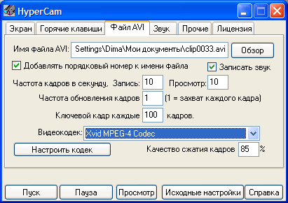 Русифицированная программа для видеозахвата экрана компьютера HyperCam2
